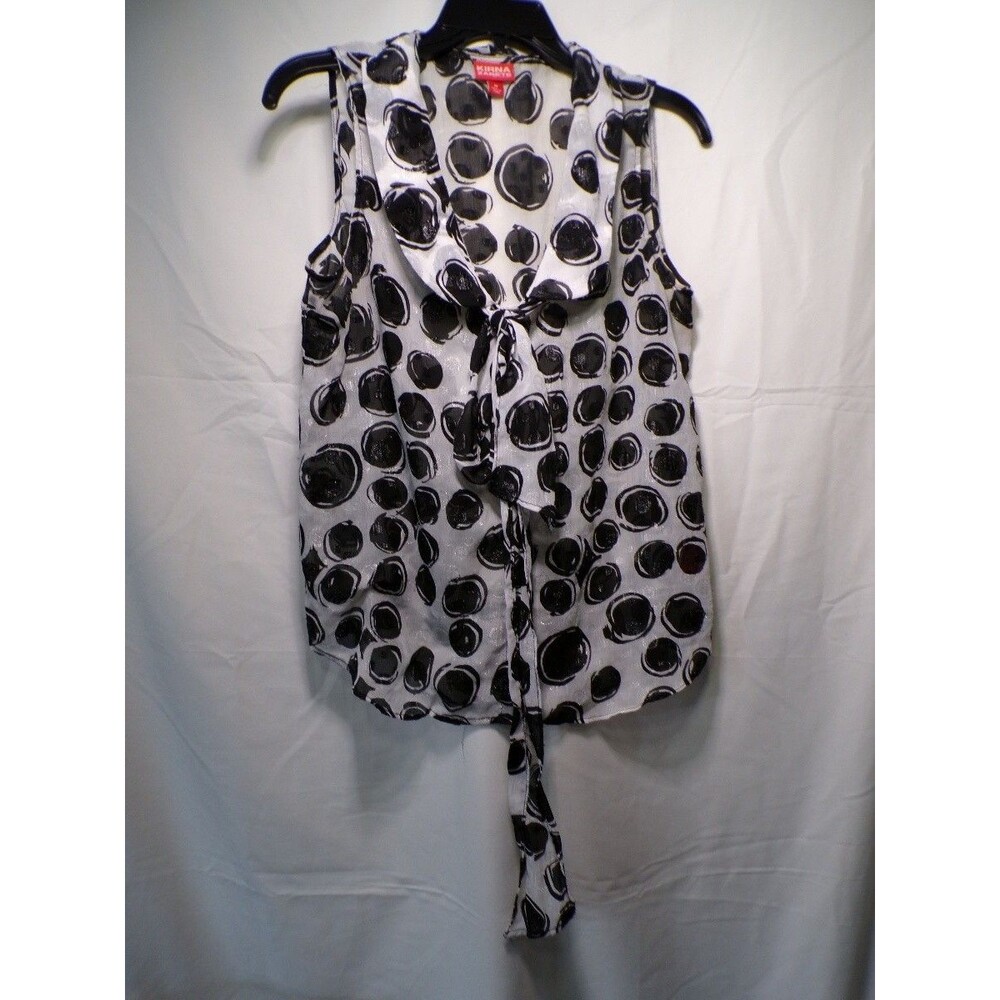 Kirna Zabete Women's Medium Sleeveless Blouse Black White Circle Print Bow - Picture 1 of 4